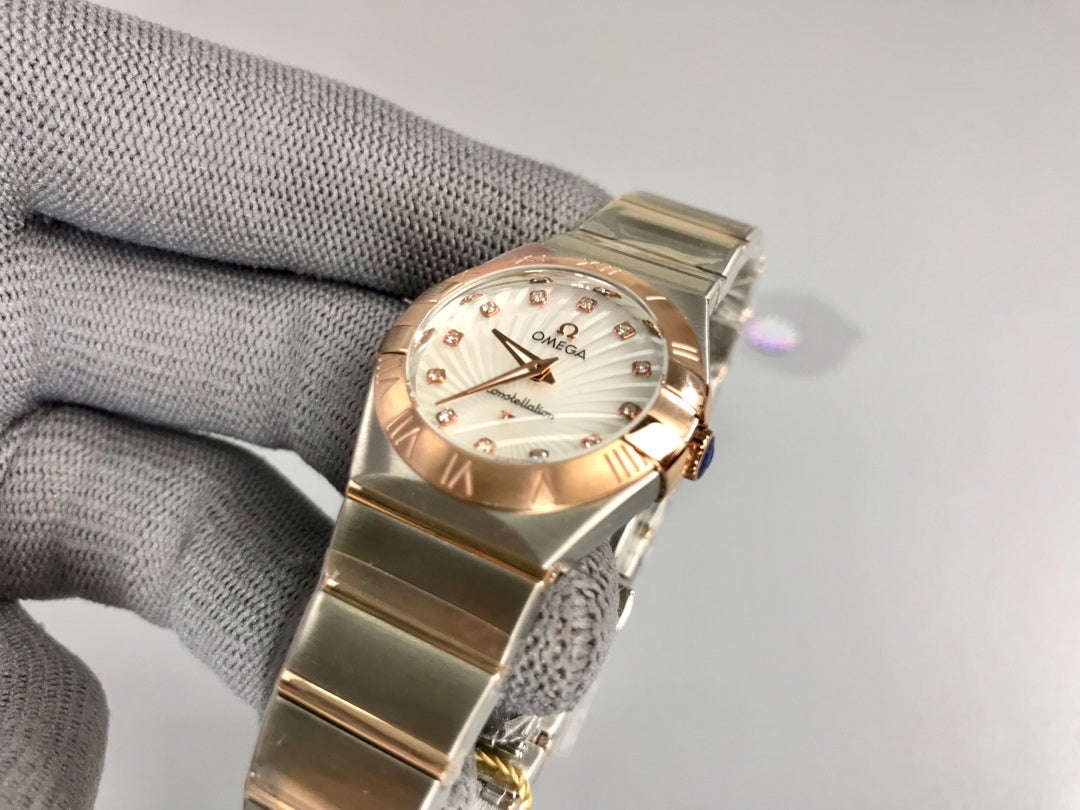 Omega Constellation 27mm Silver Pink Gold White Dial