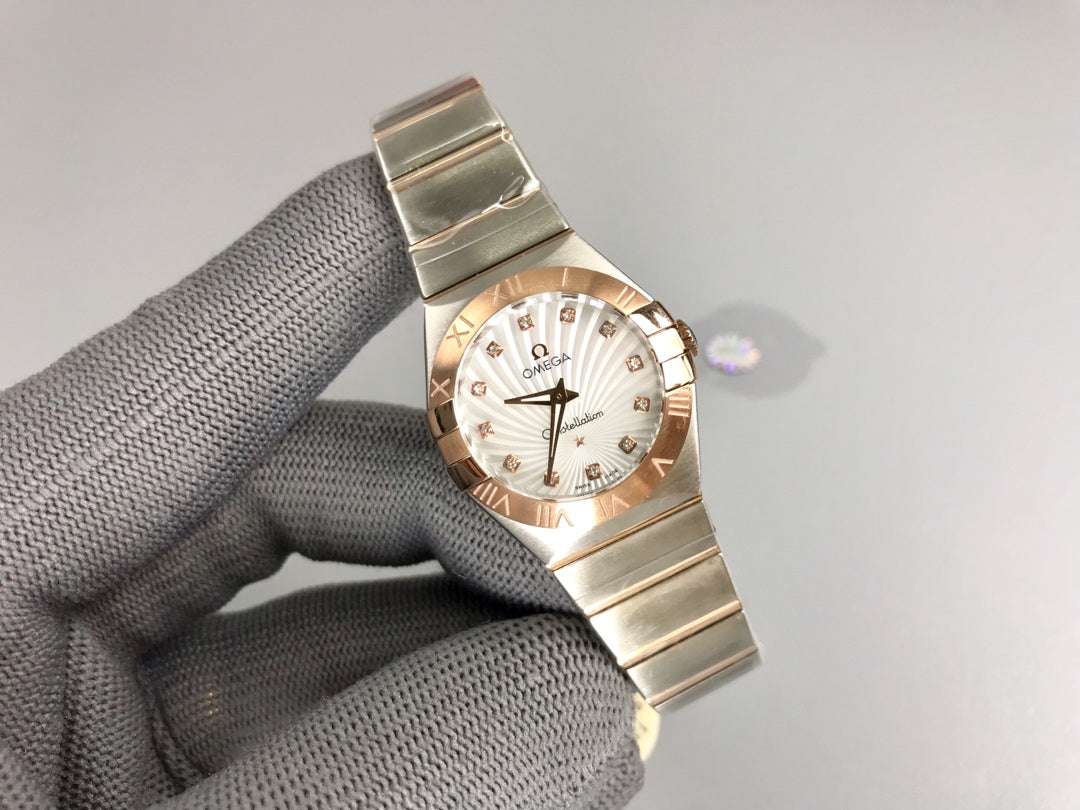 Omega Constellation 27mm Silver Pink Gold White Dial