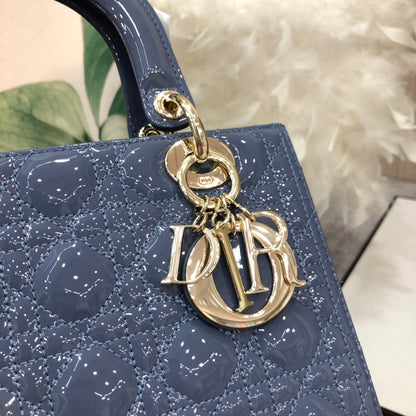 medium lady 24 raf blue patent calfskin