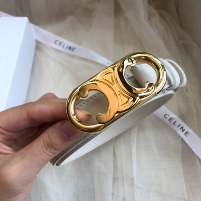CL Gold 25mm Triomphe Enamel White Calfskin 562439