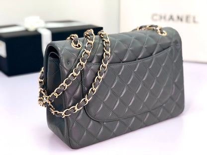 flap bag jumbo 30 dark grey lambskin gold hardware