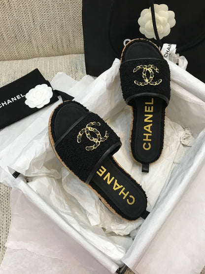 CC 26s Wooden Slippers Black Tweed Lambskin 916899