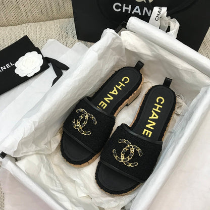 CC 26s Wooden Slippers Black Tweed Lambskin 916899