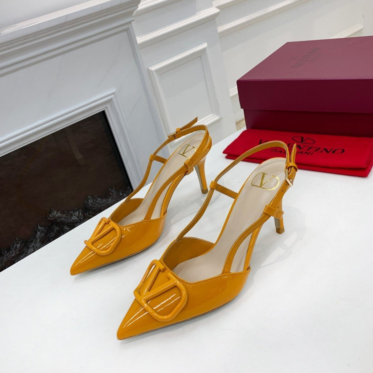 Valentino Slingback Pump 40MM Yellow Patent Leather 239910