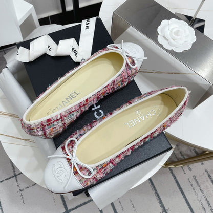 CC 26s Ballet Flat White Hot Pink Colorful Tweed Leather 944404