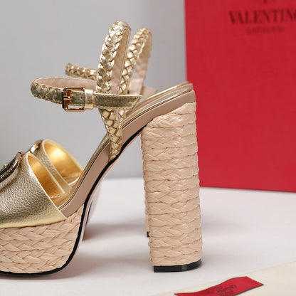 VT 25 Platform Sandals Gold Cowhide Espadrilles