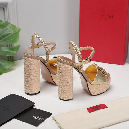 VT 25 Platform Sandals Gold Cowhide Espadrilles
