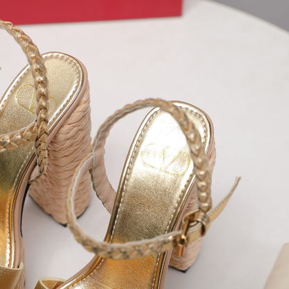 VT 25 Platform Sandals Gold Cowhide Espadrilles