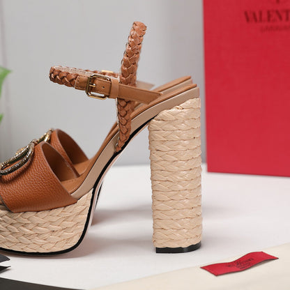 VT 25 Platform Sandals Brown Cowhide Espadrilles