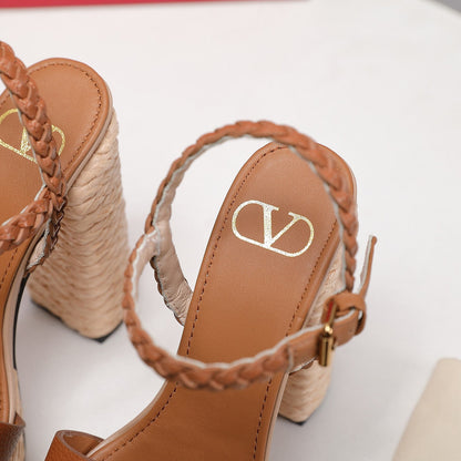 VT 25 Platform Sandals Brown Cowhide Espadrilles