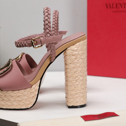 VT 25 Platform Sandals Pink Cowhide Espadrilles
