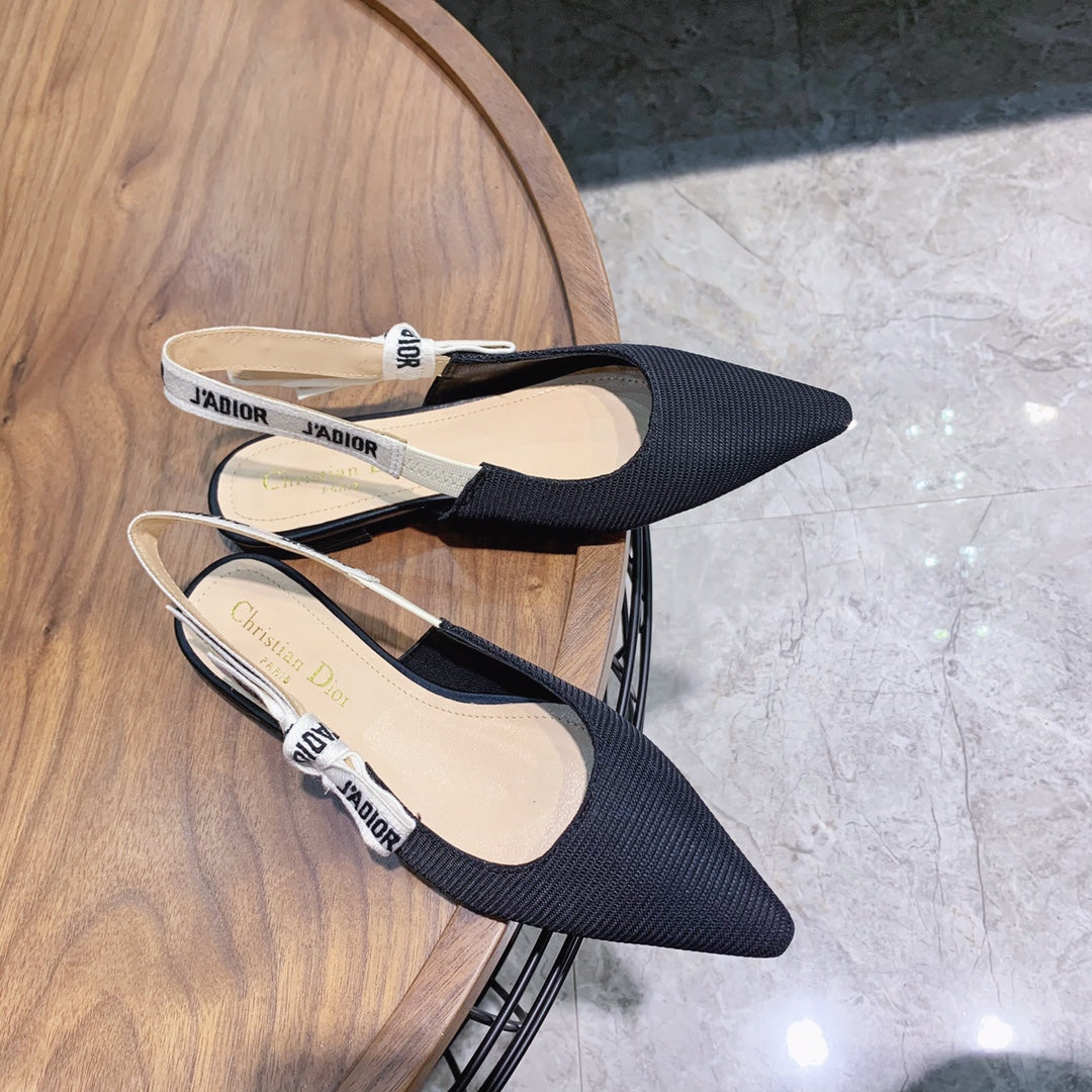 cd slingback flat black embroidery cotton ribbon