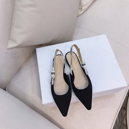 cd slingback flat black embroidery cotton ribbon