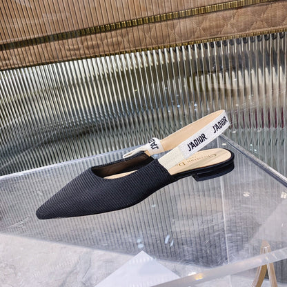 cd slingback flat black embroidery cotton ribbon
