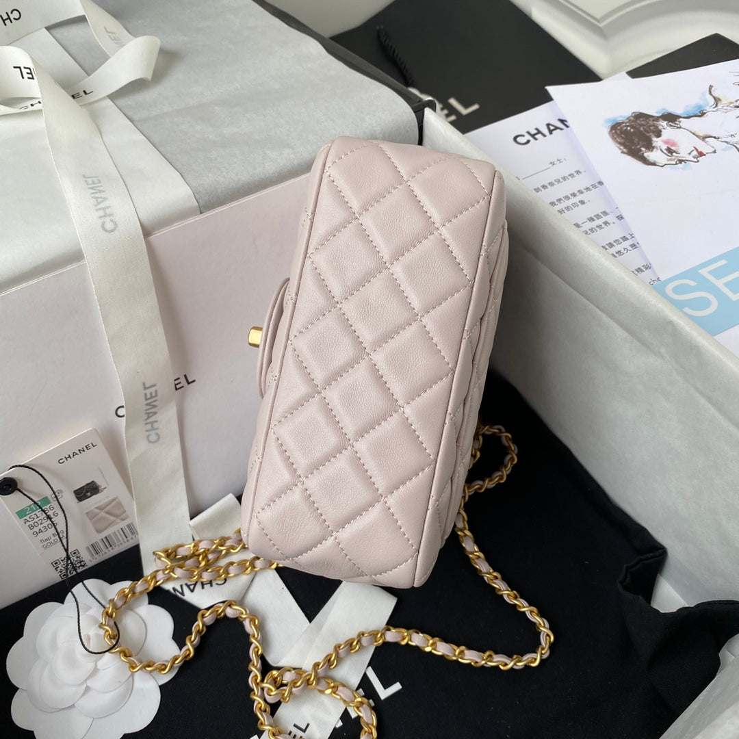 Classic Mini Flap Bag 17cm Pastel Pink Lambskin Gold Hardware