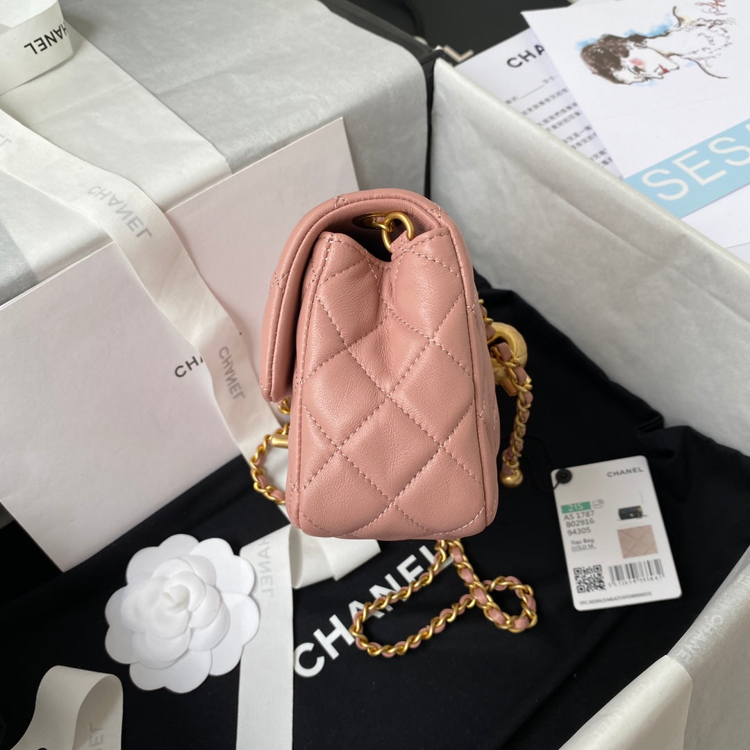 Classic Mini Flap Bag 20cm Pink Lambskin Gold Hardware