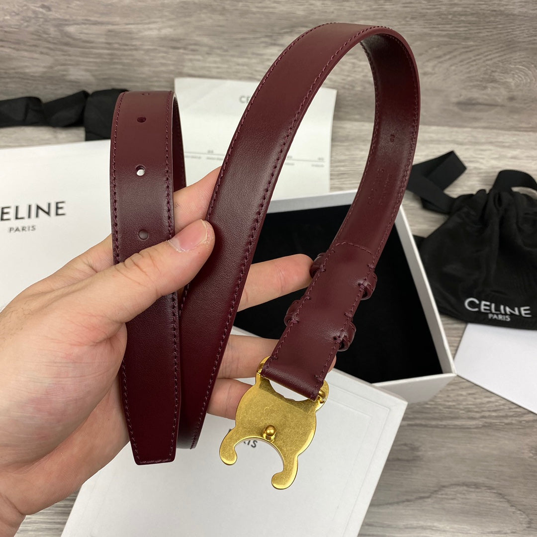 CL MEDIUM 25 MM TRIOMPHE BELT IN WINE RED LEATHER GOLD HARDWARE