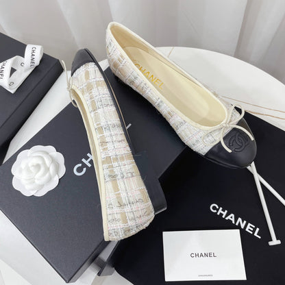 CC 26s Ballet Flat Black Cream Tweed Leather 944422