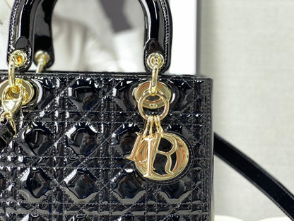 medium lady 24 black patent calfskin
