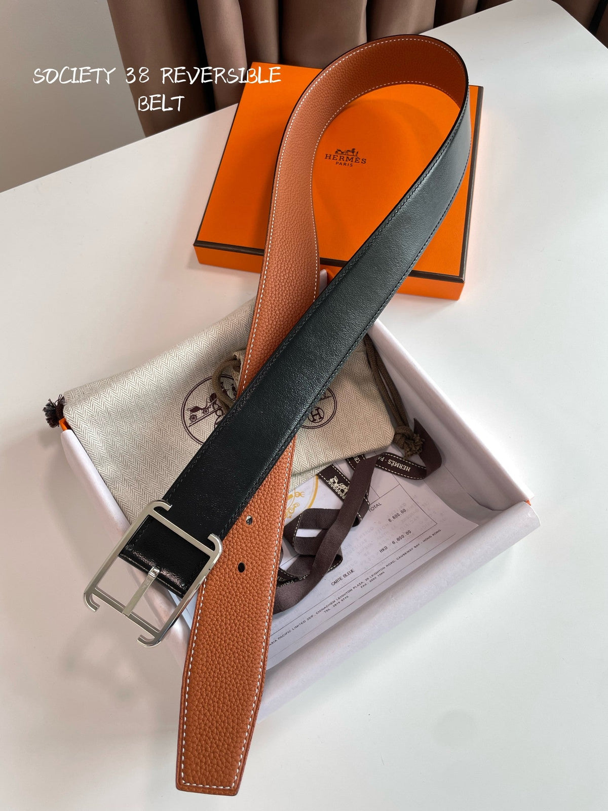 HM Society 38mm Reversible Belt Black Brown Leather 187792
