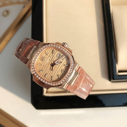 PATEK Nautilus 32mm Pink Gold Leather