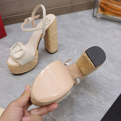 VT 25 Platform Sandals White Cowhide Espadrilles
