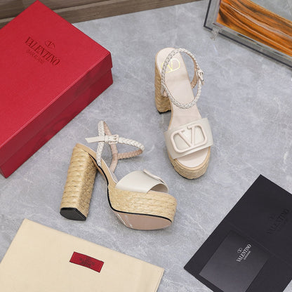 VT 25 Platform Sandals White Cowhide Espadrilles