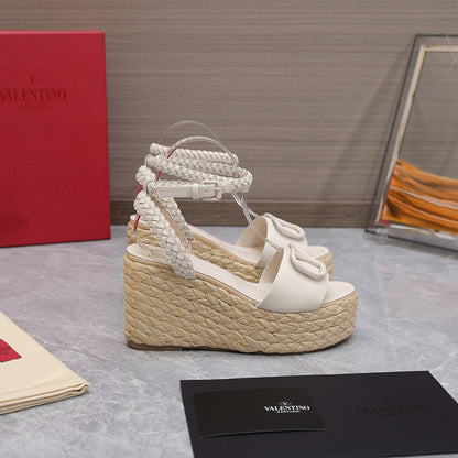 VT Wedge Platform Sandals White Cowhide Espadrilles