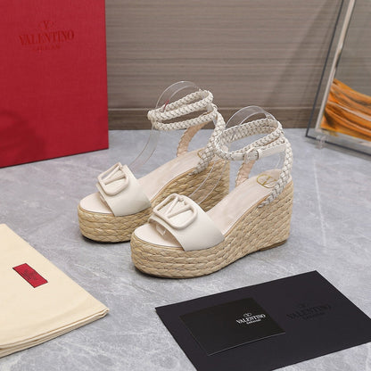 VT Wedge Platform Sandals White Cowhide Espadrilles