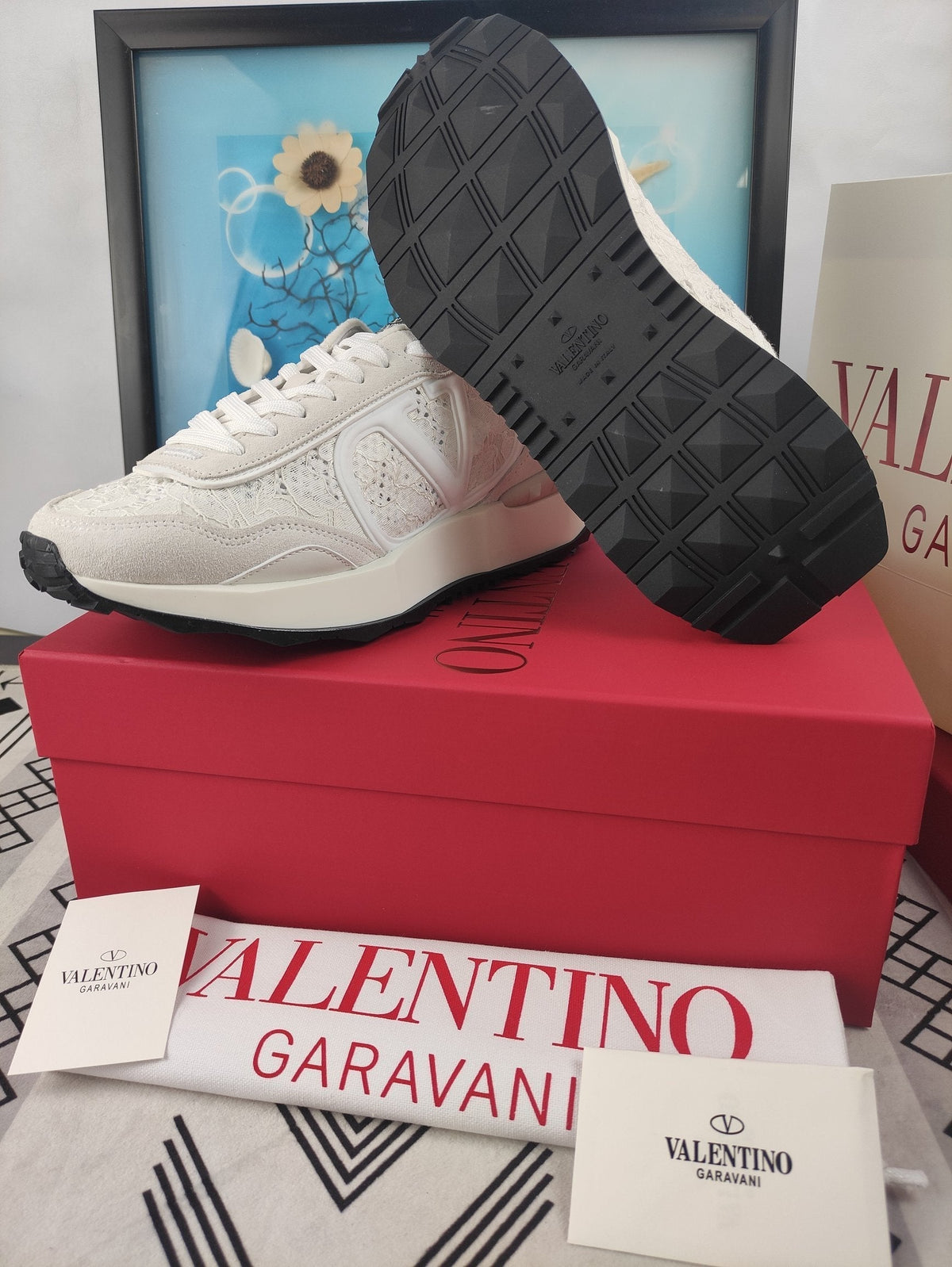 Lace And Mesh Lacerunner Sneaker In White Mix Light Grey 994622