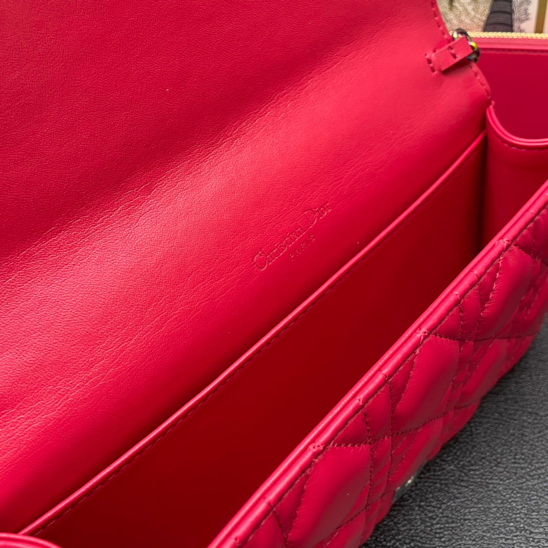 CARO SLIM POUCH 21 BAG IN CHERRY RED CALFSKIN