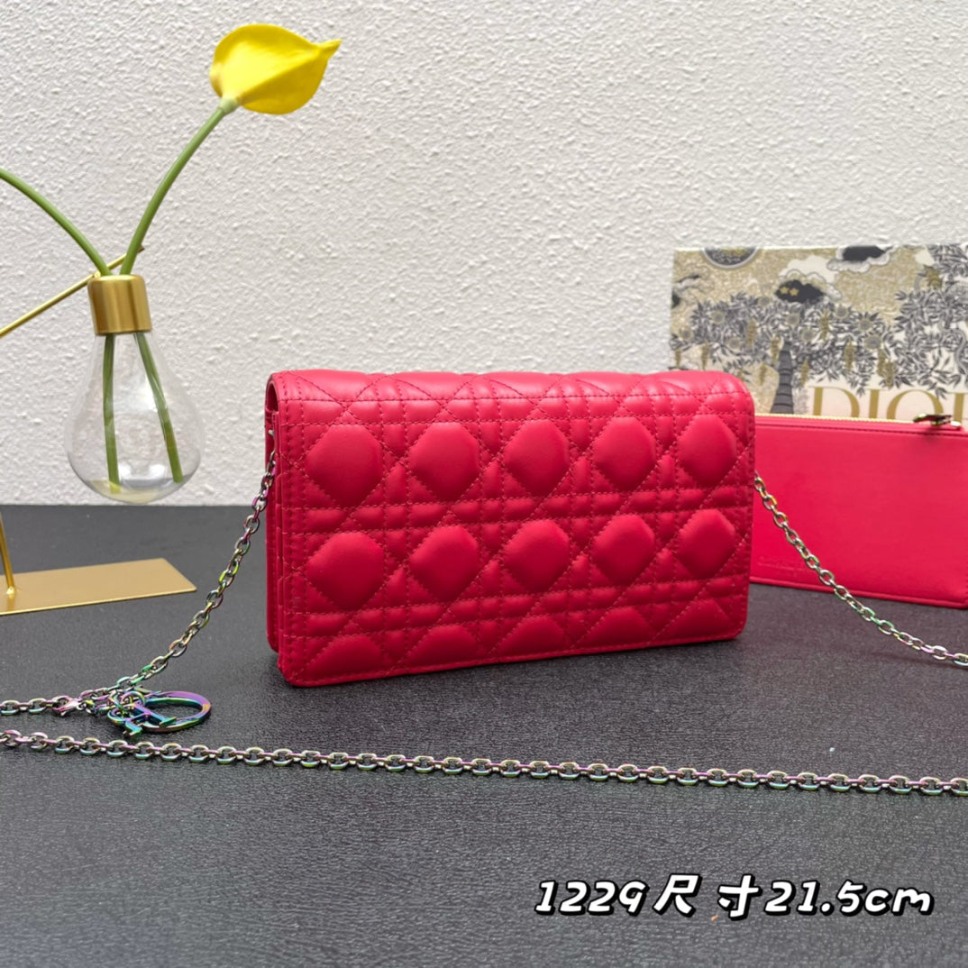 CARO SLIM POUCH 21 BAG IN CHERRY RED CALFSKIN