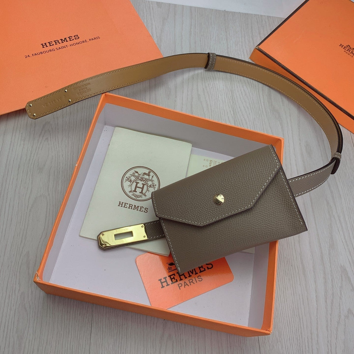 hm kelly belt 18mm with pocket gris alphat calfskin