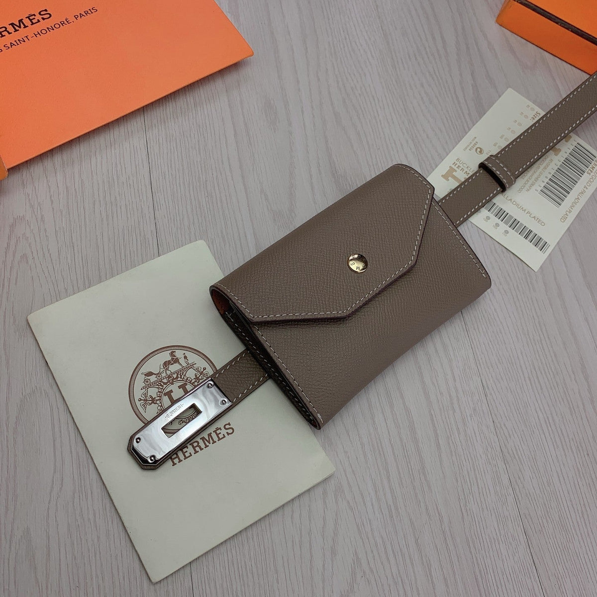 hm kelly belt 18mm with pocket gris alphat calfskin silver buckle