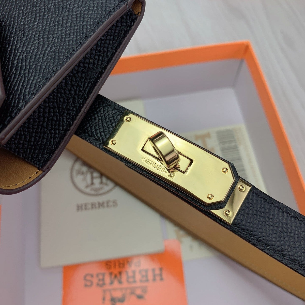 hm kelly belt 18mm with pocket black calfskin