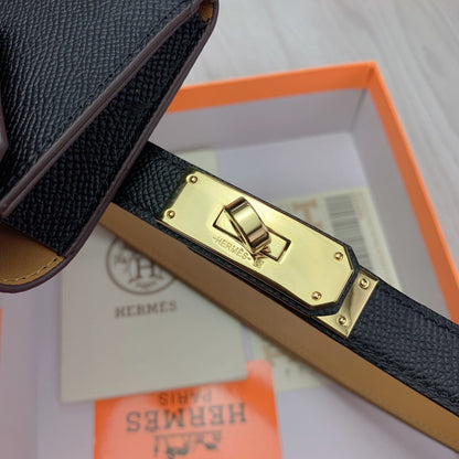 hm kelly belt 18mm with pocket black calfskin