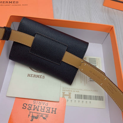 hm kelly belt 18mm with pocket black calfskin