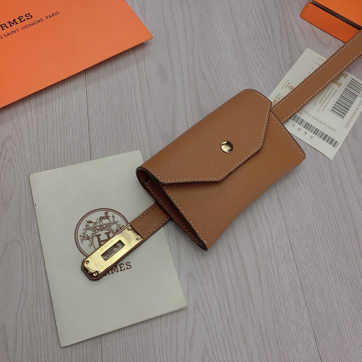 hm kelly belt 18mm with pocket gold calfskin gold buckle