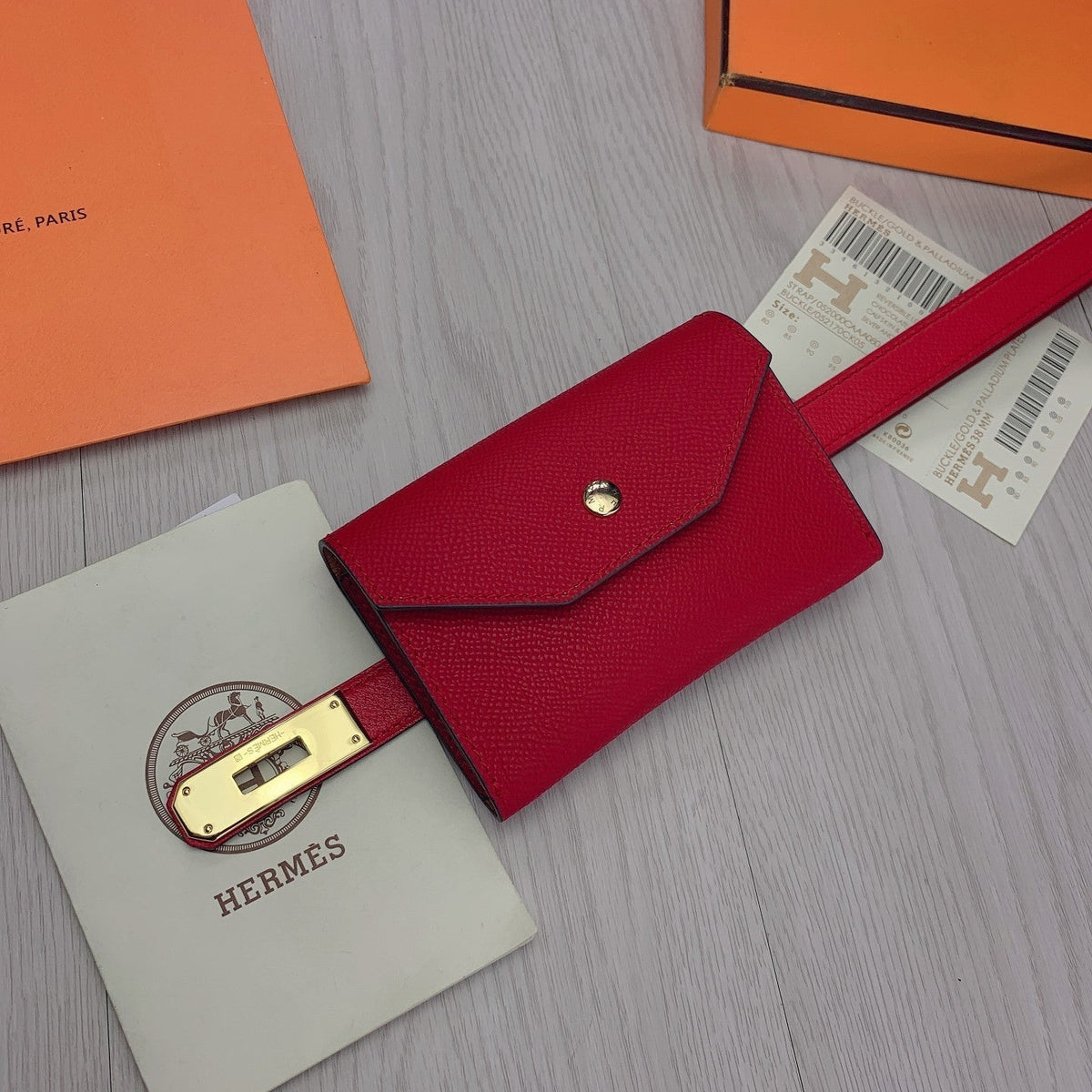 hm kelly belt 18mm with pocket dark red calfskin gold buckle