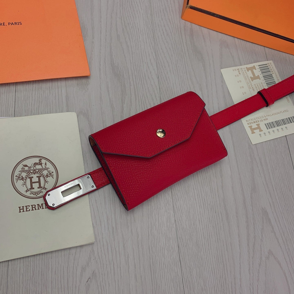 hm kelly belt 18mm with pocket dark red calfskin