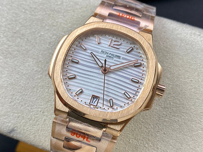 PATEK Nautilus 35.2mm Pink Gold White Dial