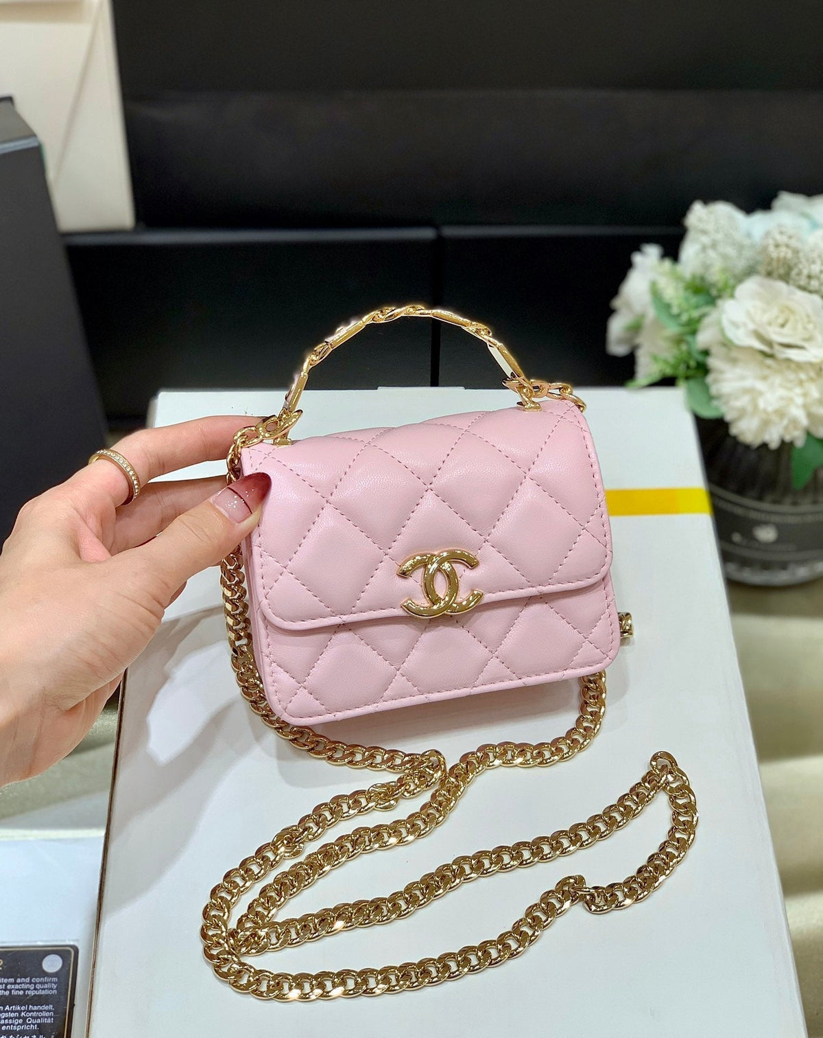 CC Handle Small Shoulder Bag Pink Sheepskin