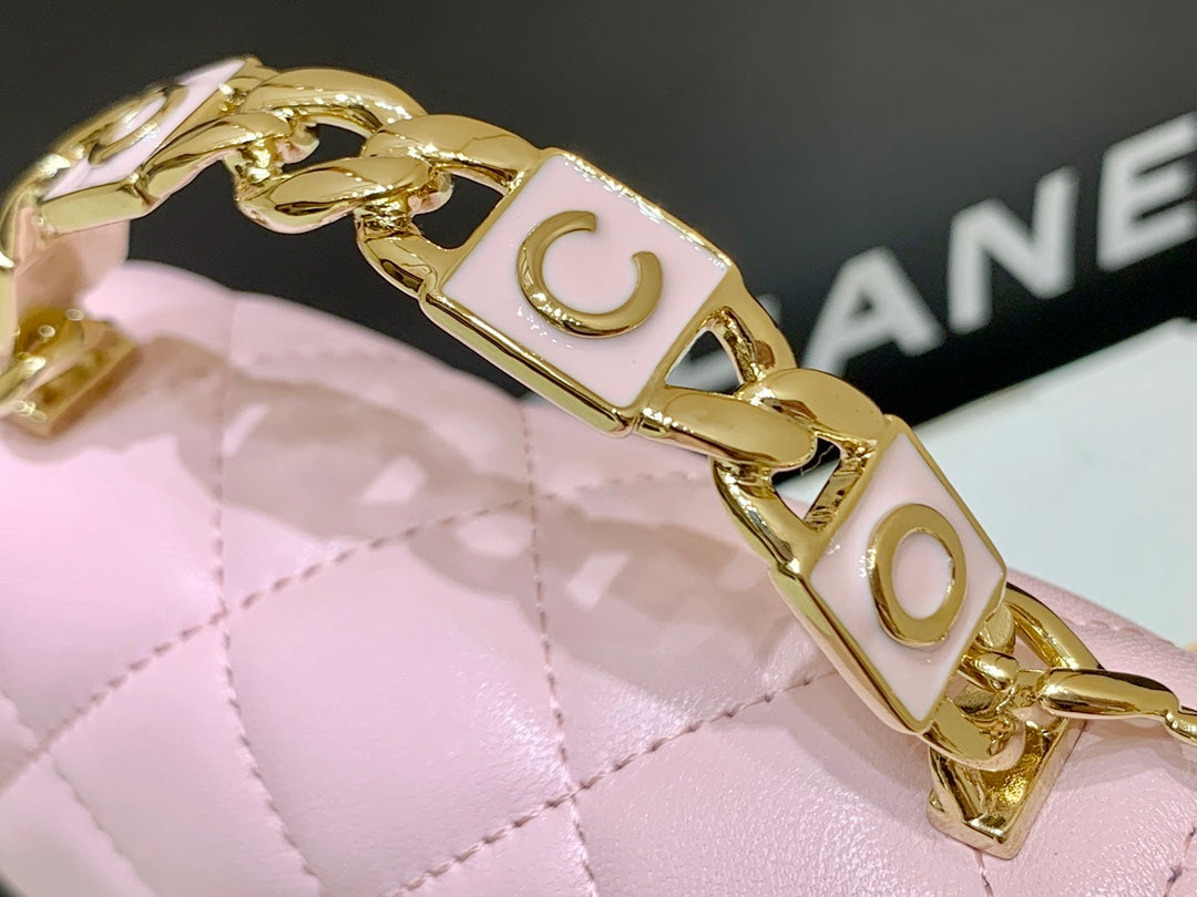 CC Handle Small Shoulder Bag Pink Sheepskin