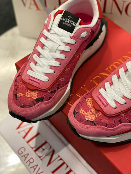 Lace And Mesh Lacerunner Sneaker In Pink Mix Red Orange 994618