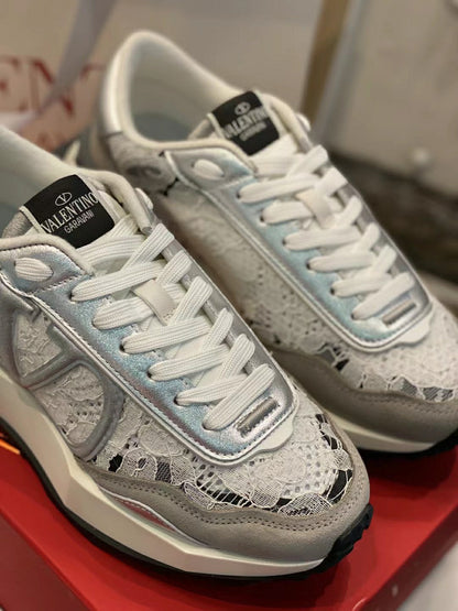 Lace And Mesh Lacerunner Sneaker In White Mix Grey 994620