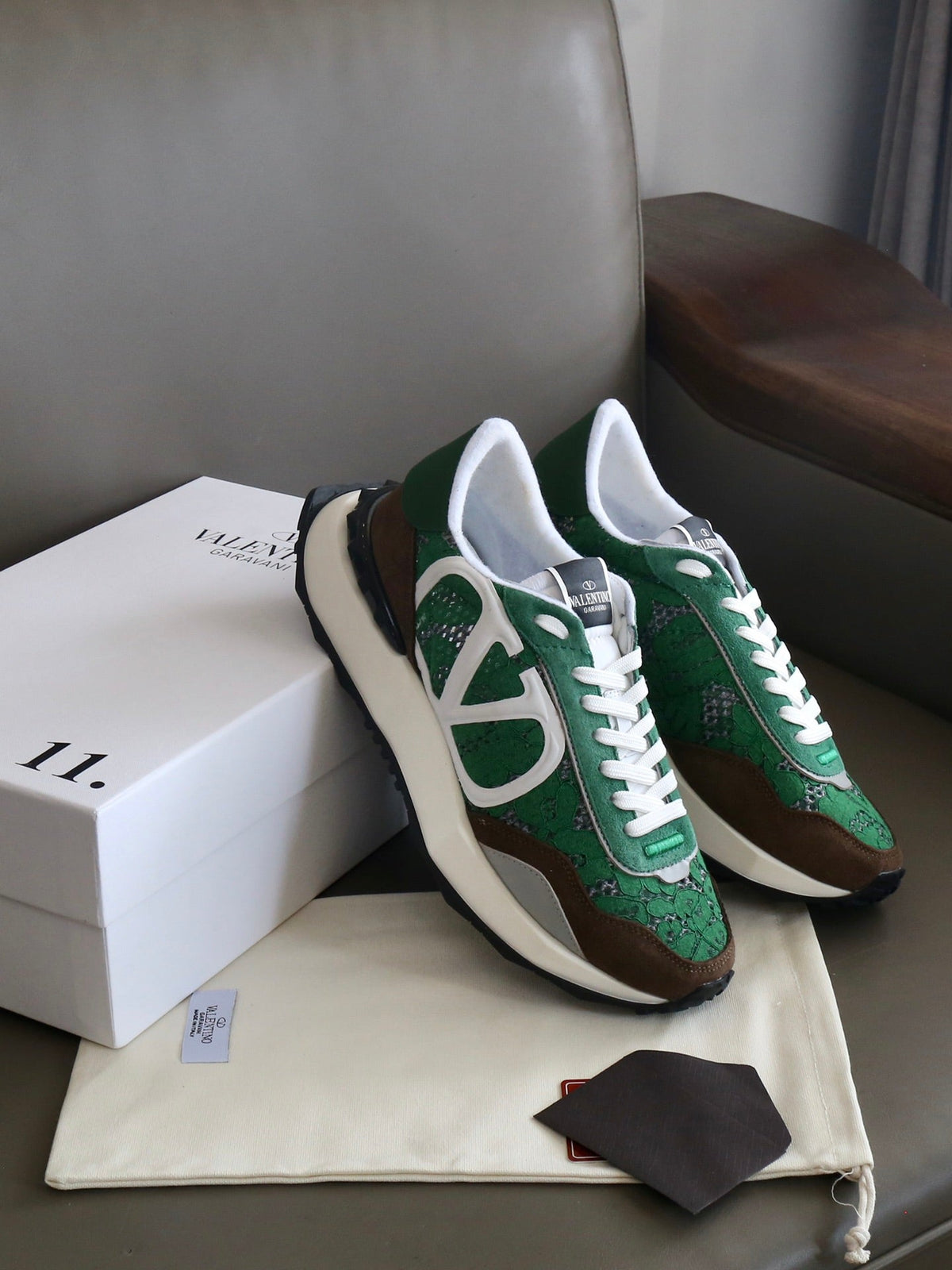VT Lace Sneaker Green Brown Suede Leather