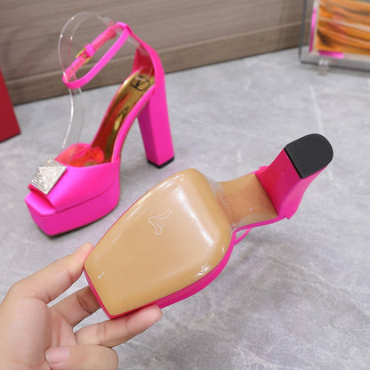 Open Toe Pump With One Stud Diamond Patent Pink Leather 130MM