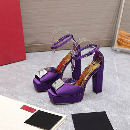 Open Toe Pump With One Stud Diamond Patent Purple Leather 130MM