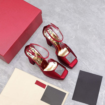 Open Toe Pump With One Stud Diamond Patent Red Leather 130MM
