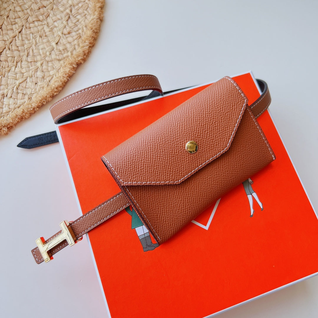 focus belt 13mm with kelly pocket brown epsom gold buckle